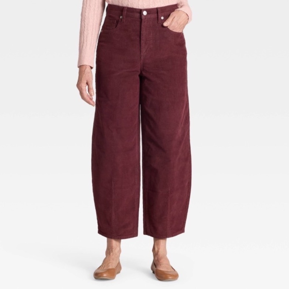 Universal Thread Womens Burgundy Corduroy High Rise Easy Barrel Pants Size 12R